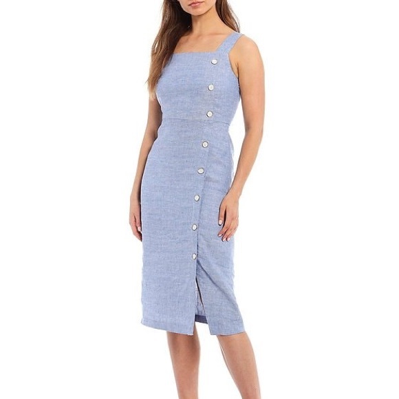 J. McLaughlin Leah Linen Midi Dress Blue